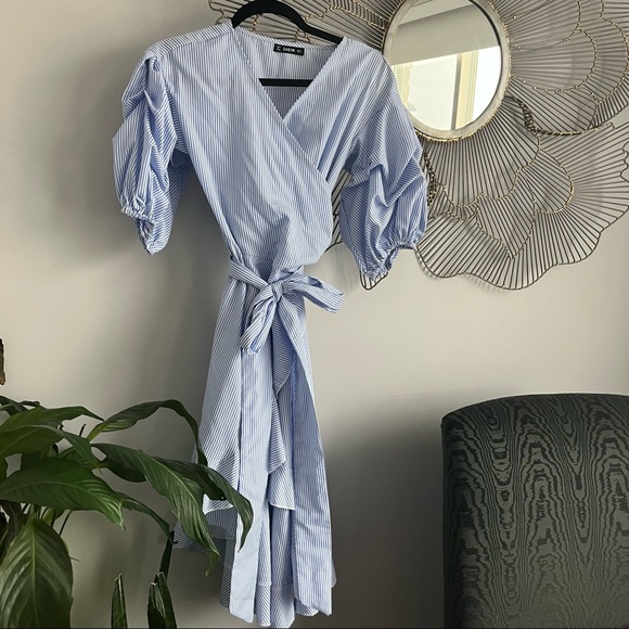 Stunning blue and white striped high low summer dress beach dress yacht dress - Picture 3 of 11